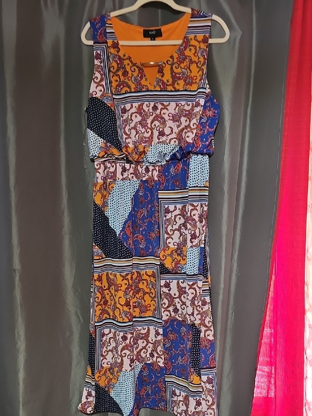 NAIF Orange and Blue Patchwork Maxi Dress